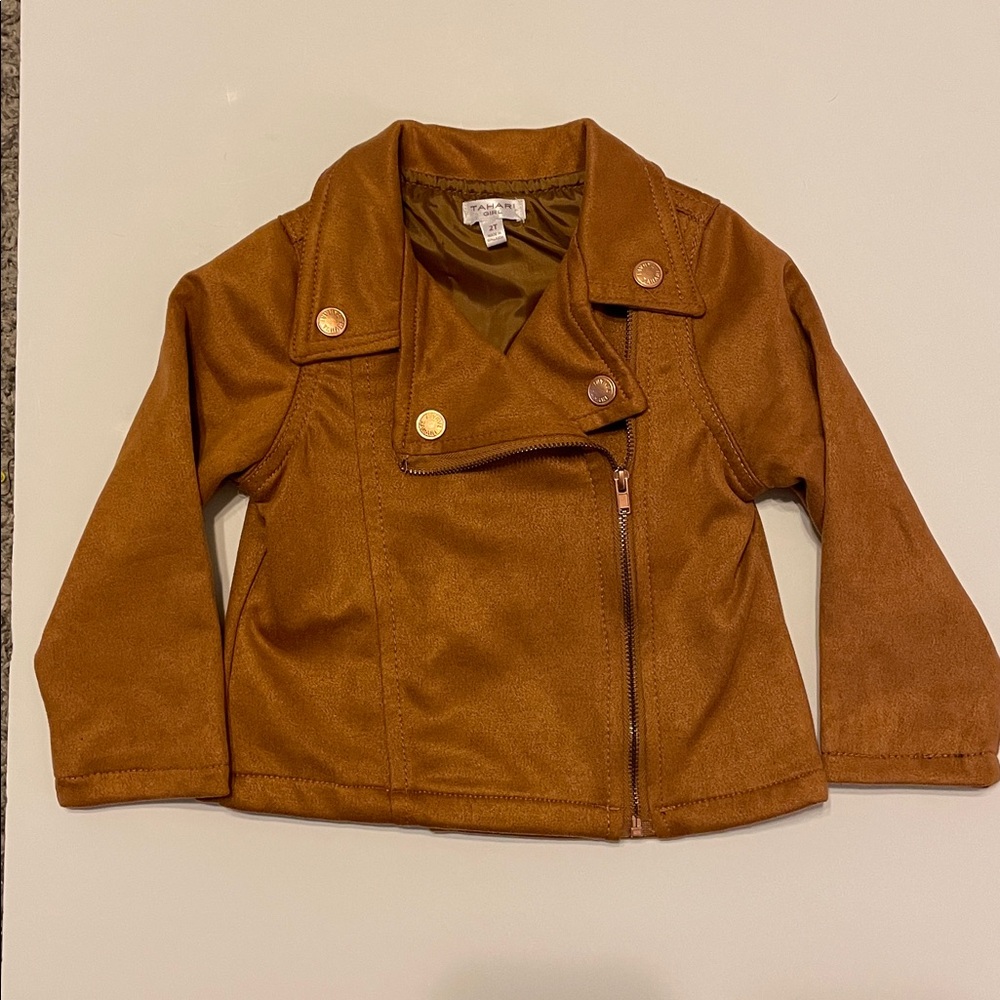 Tahari Toddler Girl Size 2T Tan Faux Suede Moto Inspired Jacket